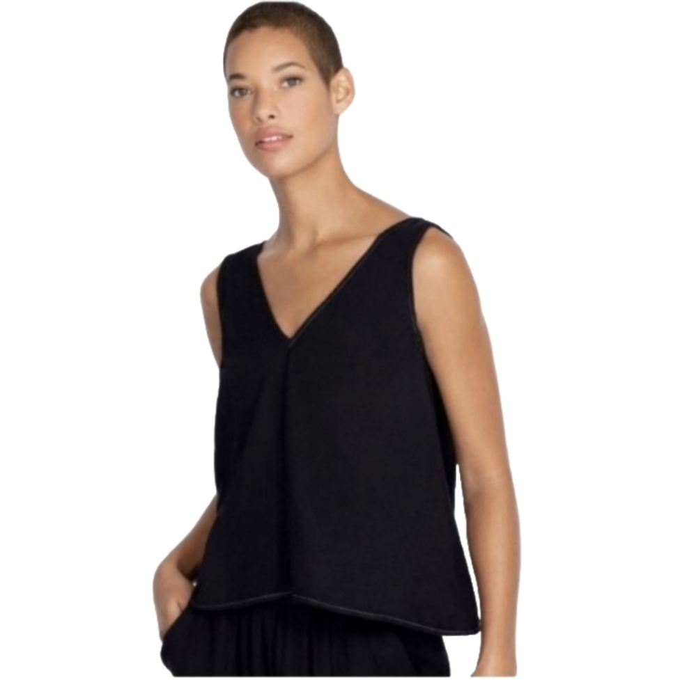 CALME by Johnny Was Vneck Drape Cotton tank top in black